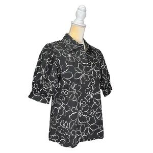 Elie Tahari Cotton Blouse Floral Black & White Women's Size Medium New NWT